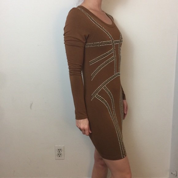Torn by Ronny Kobo Brown Studded Long Sleeve Dress - Picture 2 of 8